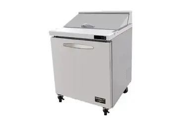 Kool-It - Signature Kool-It Signature Sandwich/Salad Prep Unit, one-section, 7 cu. ft. capacity, 27-1/2"W x 30"D x 42-3/5"H, 33-40°F temperature range, insulated lid opening for (6) 1/6 & (2) 1/9 size pans (4" deep pans included, can accommodate 6" deep pans), removable cutting board, (1) solid hinged door, (1) adjustable shelf, stainless steel interior & exterior, (4) 4" swivel casters (2 braked), rear mounted self-contained refrigeration, R290 refrigerant, 1/4 HP, 115v/60/1-ph, 4.0 amps, cord, NEMA5-15P, cETLus, ETL-Sanitation