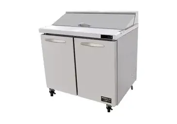 Kool-It - Signature Kool-It Signature Sandwich/Salad Prep Unit, two-section, 9.5 cu. ft. capacity, 36-2/5"W x 30"D x 42-3/5"H, 33-40°F temperature range, insulated lid opening for (10) 1/6 pans (4" deep pans included, can accommodate 6" deep pans), removable cutting board, (2) solid hinged doors, (2) adjustable shelves, stainless steel interior & exterior, (4) 4" swivel casters (2 braked), rear mounted self-contained refrigeration, R290 refrigerant, 1/4 HP, 115v/60/1-ph, 4.1 amps, cord, NEMA5-15P, cETLus, ETL-Sanitation