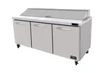 Kool-It - Signature Kool-It Signature Sandwich/Salad Prep Unit, three-section, 20.2 cu. ft. capacity, 72-2/5"W x 30"D x 42-3/5"H, 33-40°F temperature range, insulated lid opening for (18) 1/6 pans (4" deep pans included, can accommodate 6" deep pans), removable cutting board, (3) solid hinged doors, (3) adjustable shelves, stainless steel interior & exterior, (4) 4" swivel casters (2 braked), rear mounted self-contained refrigeration, R290 refrigerant, 1/4 HP, 115v/60/1-ph, 5.3 amps, cord, NEMA5-15P, cETLus, ETL-Sanitation