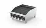 Vollrath Heavy-Duty Charbroiler, gas, countertop, 36"W x 32-3/8"D x 16-3/8"H, radiant or lava rock setup (lava kit sold separately), manual metal control knobs, (6) burners placed every 6", reversible grill plates, 4-3/8"H backsplash & tapered side splashes, includes (1) drip tray, welded stainless steel construction, adjustable flame setting, 4" legs, 120,000 BTU, cETLus, ETLsanitation (ships natural gas includes LP conversion kit) (Refer to vollrathfoodservice.com for full warranty policy)