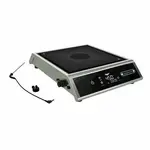 Vollrath Induction Range, countertop, single hob, 13-3/8"W x 17-13/16"D x 3-1/2"H, glass top, 12" maximum pan bottom dia., power level control, 80°-450°F temperature range, timer with audible alarm, knob control, touch screen control panel, (4) customizable programs, pan detection, power monitoring, internal cooling system, stainless steel case, non-slip feet, includes: temperature control probe, 1800 watts, 120v/50/60/1-ph, 15 amps, cord with NEMA 5-15P, 2-year warranty, cULus, UL EPH Classified, FCC (Refer to vollrathfoodservice.com for full warranty policy)