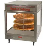 Winco Benchmark Hot Food Display Case, countertop, pass-thru, 24"W x 28"D x 33"H, 3-tier rotating hook rack for pretzels, 5-tier rotating shelf rack for 18" pizzas, adjustable thermostat, humidified, 4 qt. water reservoir, graphic, includes (1) pan rack & (1) hook rack, stainless steel construction, 4" legs, 1480 watts, NEMA 5-15P, 120v/50-60/1-ph, 12.3 amps, cETLus, ETL-Sanitation (Qty Break = 1 each)